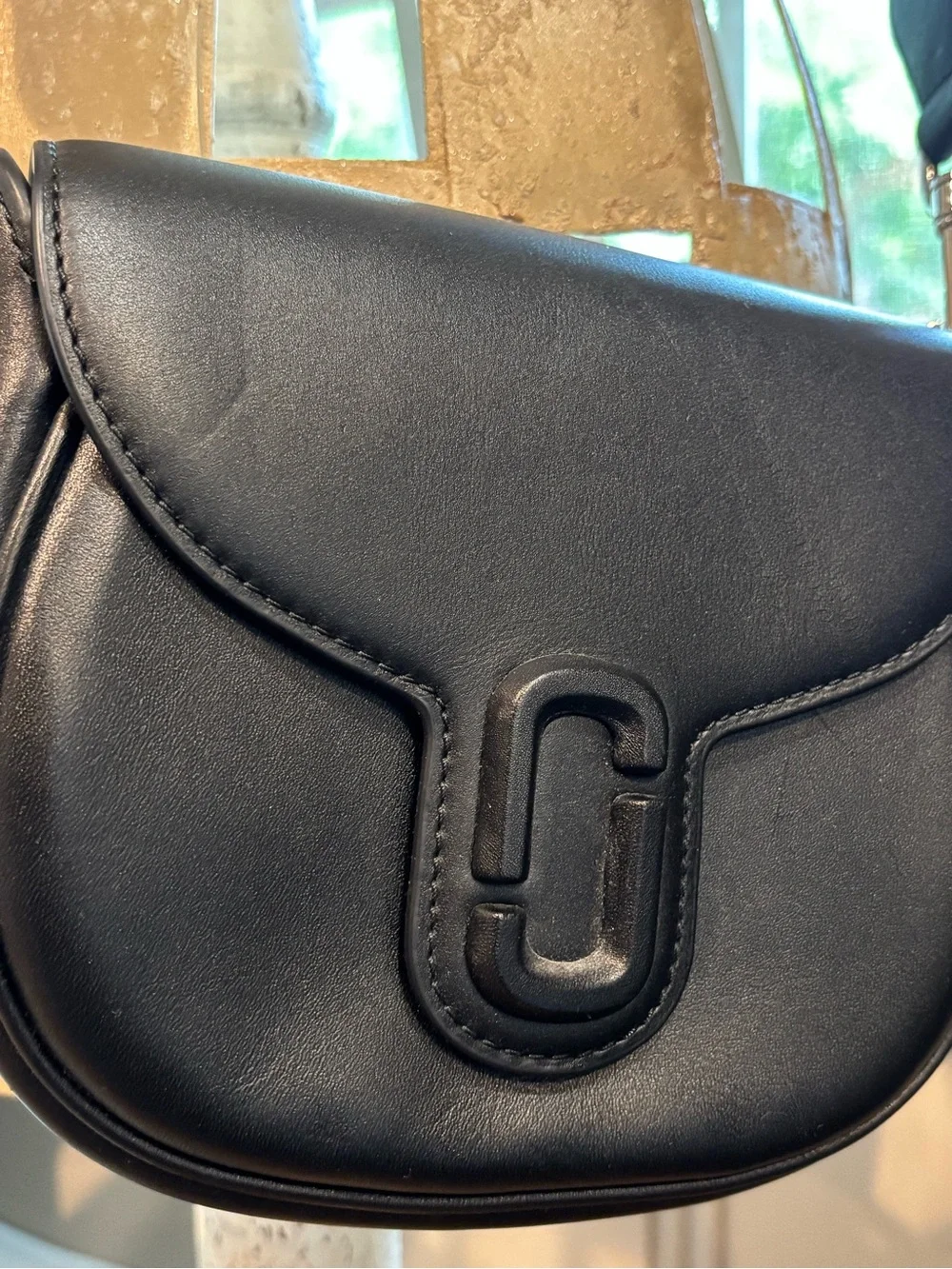 Marc Jacobs Black Leather Crossbody Saddle Bag with Silver Hardware